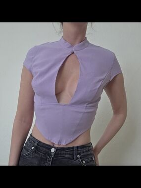 Asos Design Lilac Cutout Short Sleeve Crop Top